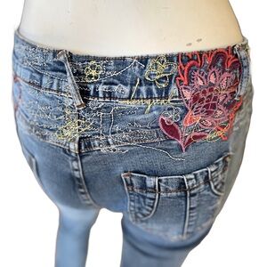 Desigual Embroidered Jeans Stretch Denim Jogger Style | Unique Floral Design